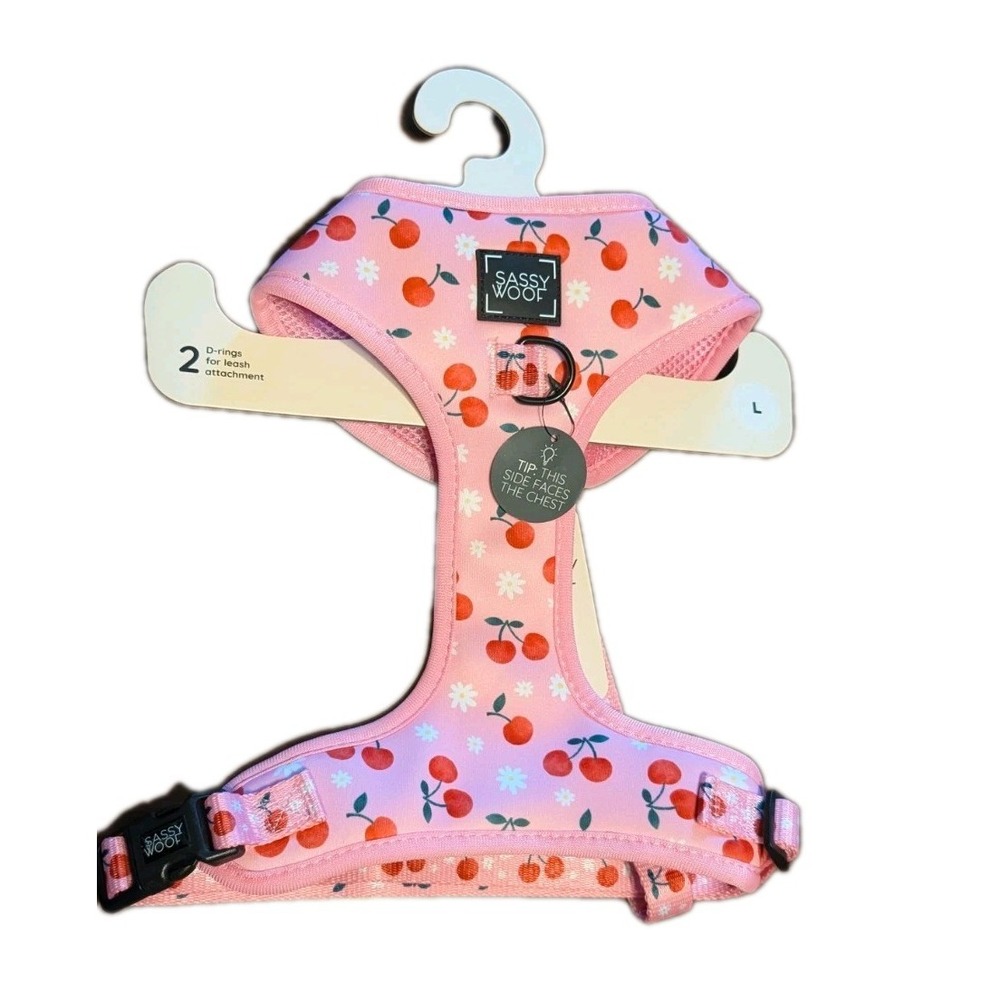 Sassy Woof Adjustable Soft Vest  Dog Harness NEW Large pink 🍒 Cherries